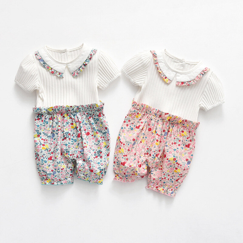 Yg Baby Clothes 2021 Summer Baby abiti monopezzo abbinamento di colori floreali abiti neonati manica corta abbigliamento coreano per bambini