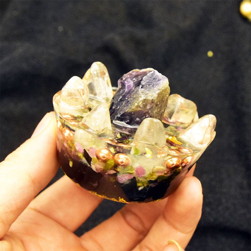 Aurareiki orgonite ametista flor de lótus reiki inclui 8 cristal quartzo pontos de energia gerador orgone para proteção emf