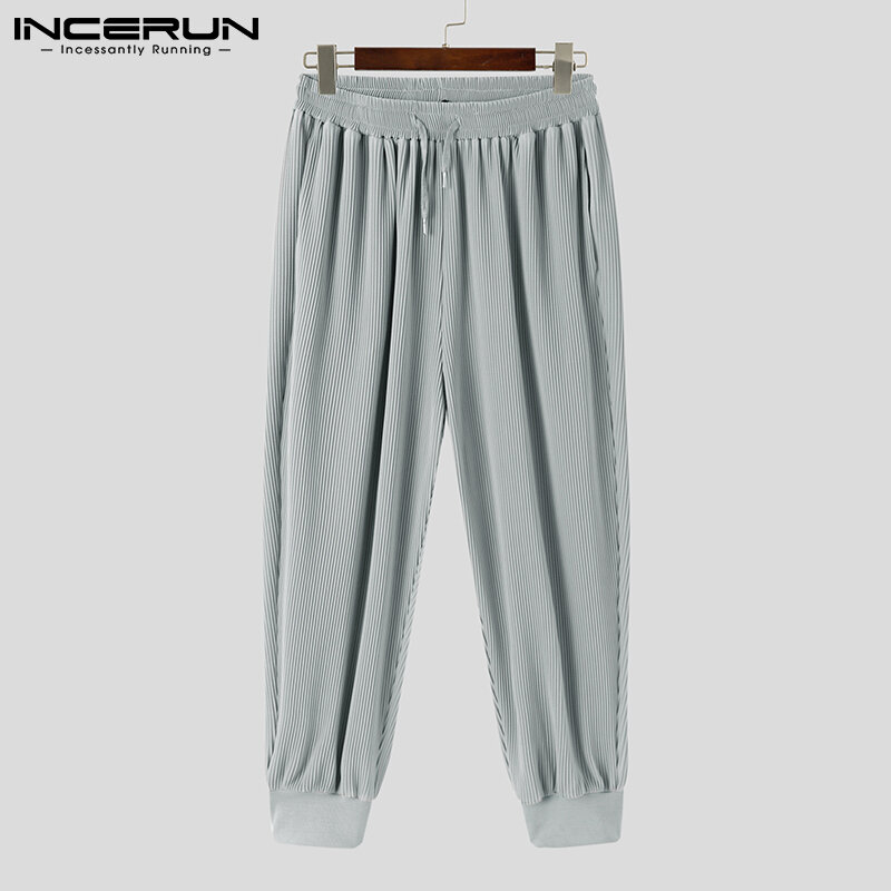 INCERUN – pantalon bien ajusté pour homme, couleur unie, plissé, fin, jambes larges, Long, confortable, S-5XL, 2021