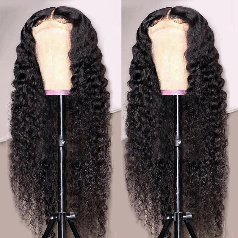 Deep Wave Human Hair Wig 13x4 T Part Lace Wig ANGIE QUEEN Natural Color Peruvian Virgin Hair Wigs Long Hair Style 10-26 Inch