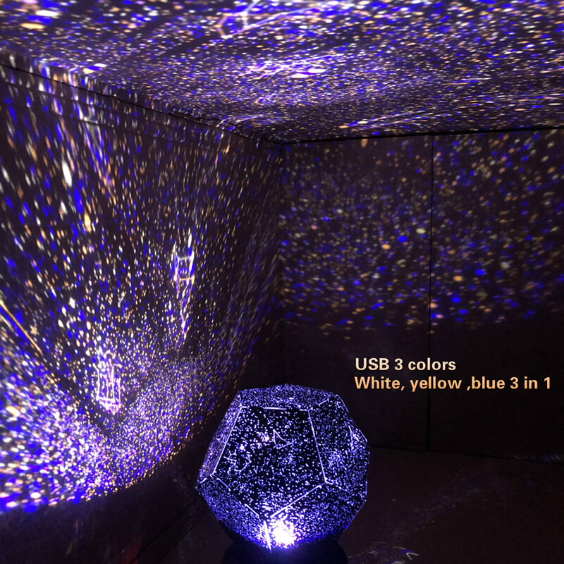 Proyector de luz led con batería usb para el hogar, lámpara de luz led de Noche de estrellas con control remoto para decoración de dormitorio, regalo romántico artesanal en 3 colores