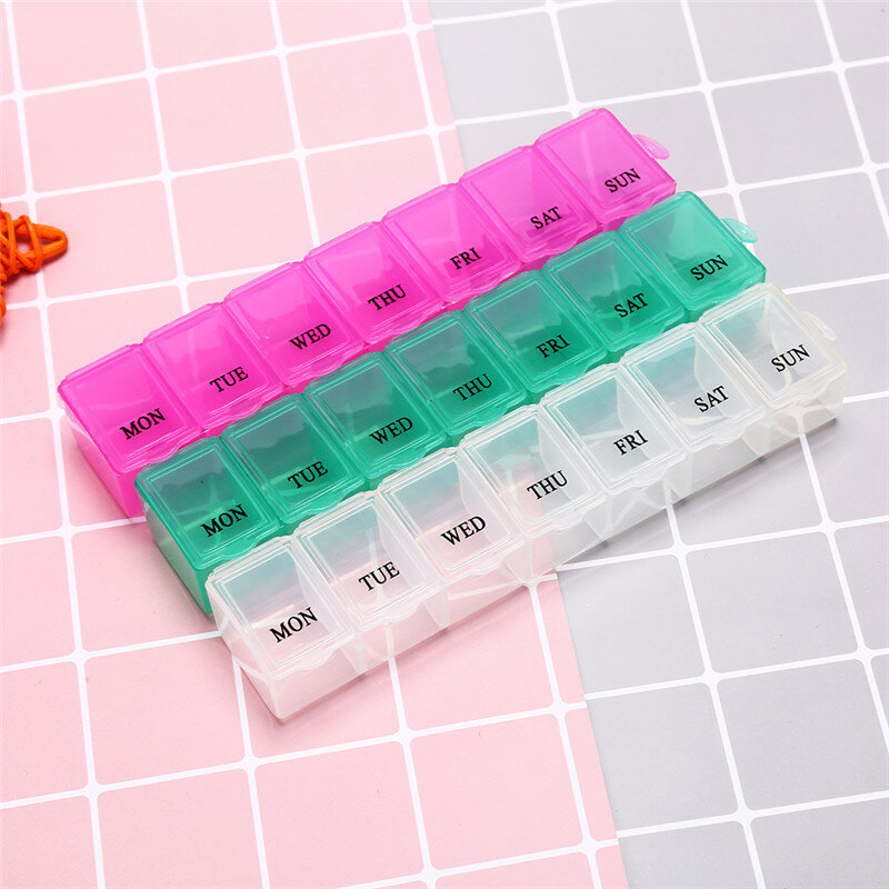 1 unidad de 7 días de pastillas caja de medicina semanal tableta titular contenedor organizador de almacenamiento caja de pastillas divisores 3 colores