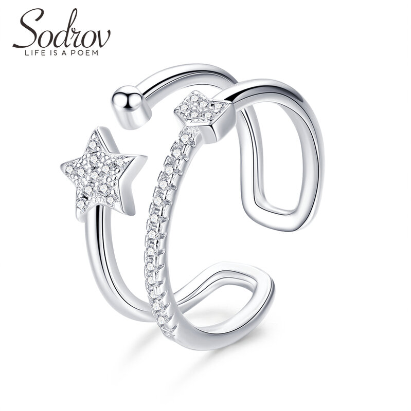 Sodrov estrela anel genuíno 925 prata esterlina aberto noivado jóias para mulher