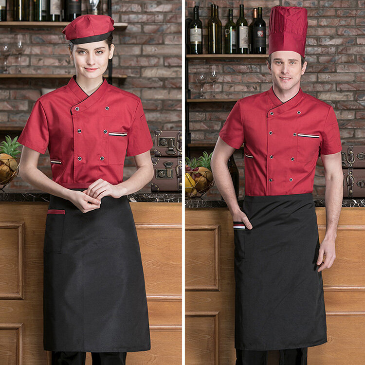 Breathable Chef Jacket Catering Restaurant Unisex Kitchen Work Uniform Cook Clothes For Bakery Double Breasted Short Sleeve Tops