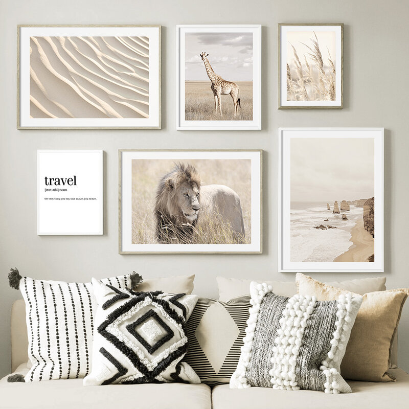ยีราฟสิงโต Reed Desert หญ้าธรรมชาติ Wall Art ภาพวาดผ้าใบ Nordic โปสเตอร์และพิมพ์ภาพผนังสำหรับตกแต่งห้องนั่...