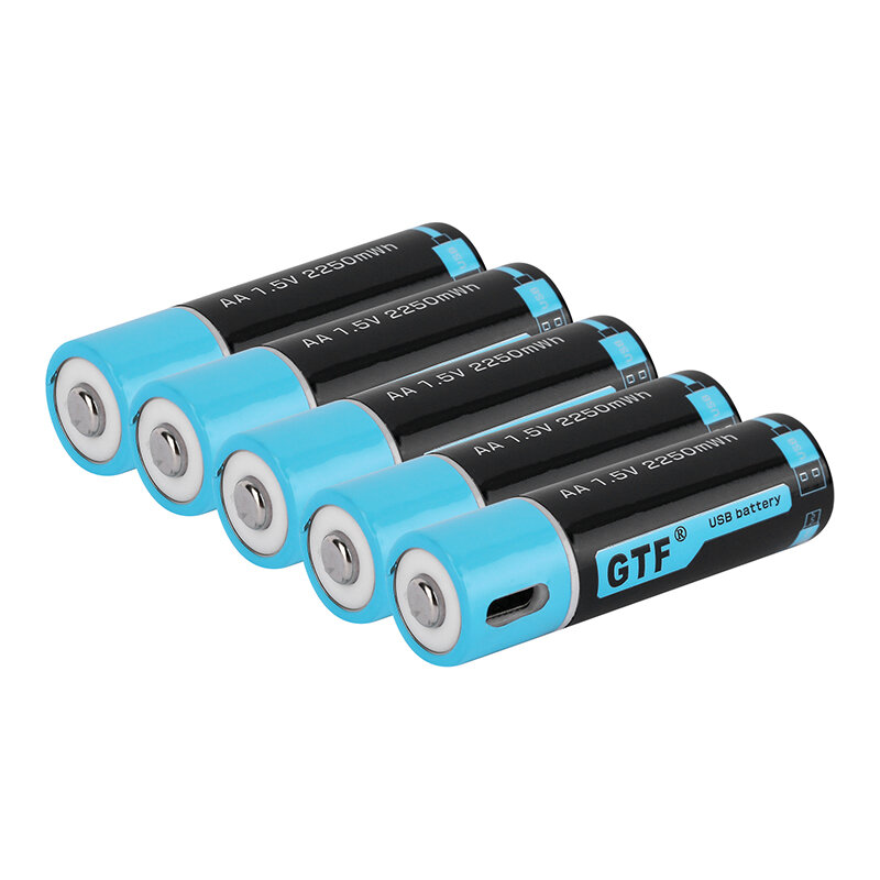 GTF1.5V USB AA batteria agli ioni di litio 2550mwh 1500mah 100% capacità li-polimero USB batteria ricaricabile al litio usb cavo USB