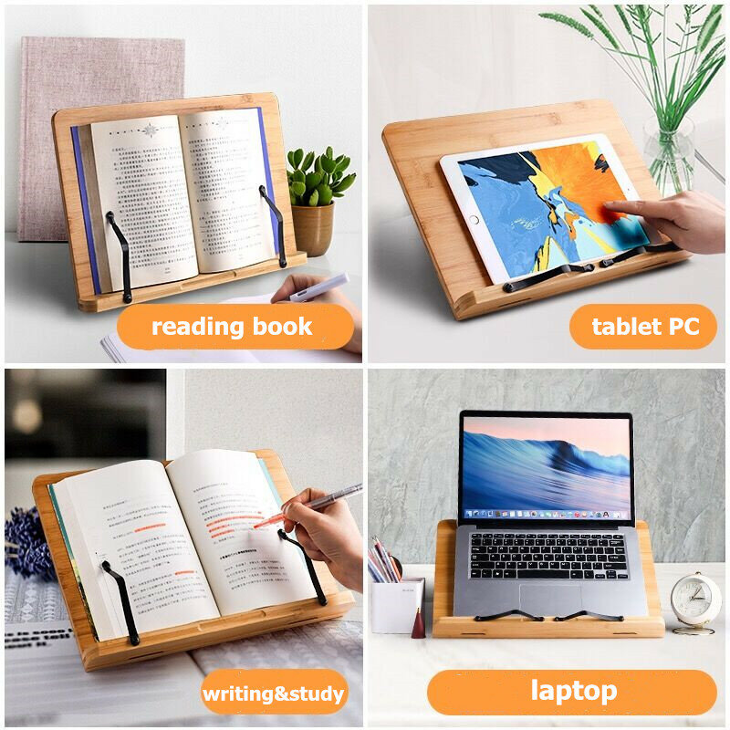 Bamboo Book Stand Holder with Lamp Adjustable Wooden Book Holder for Reading Cooking Tablet Stand Bookends Office School Supplie