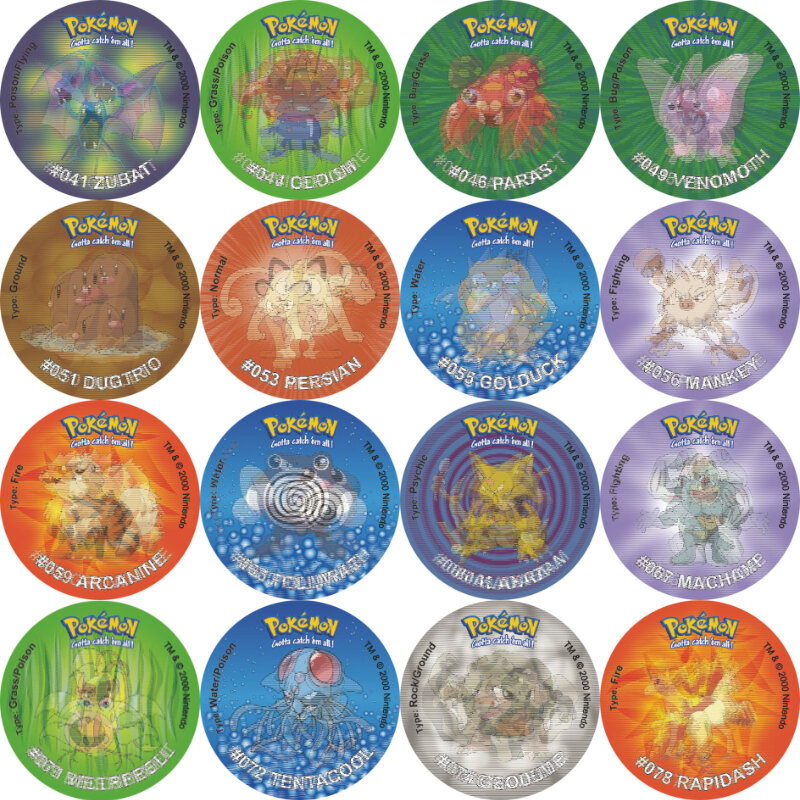 Juego de cartas Pogs de Pokemon Mew Mewtwo, juego de 81 piezas, coleccionables, cartas redondas raras, Pvc, 1ª edición