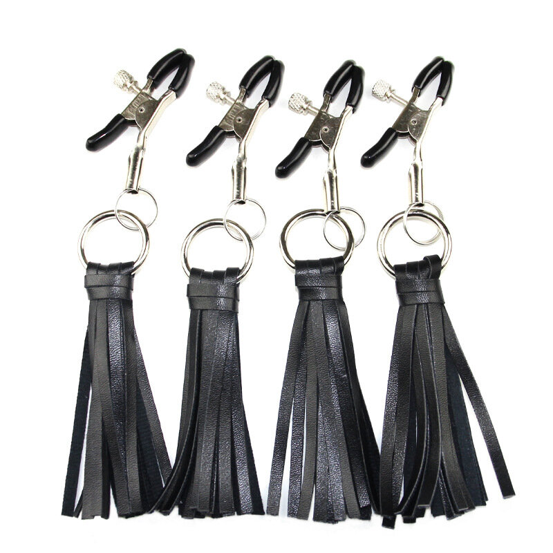 1 Pair BDSM Nipples Clamps PU Leather Tassels Maid Role Playing Nipple Clips Stimulate Adults Games Sex Toys Nipples Clamps
