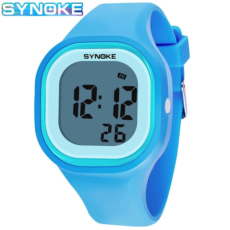 SYNOKE-relojes deportivos para niños, pulsera Digital con correa de silicona colorida, despertador, luz LED, Relgio