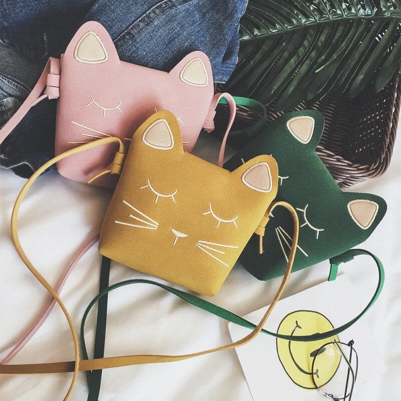 New Children's Coin Purse Handbags Baby Girls Cat Mini Shoulder Bag Cute Princess Messenger Bags Faux Suede Small Bags for Kids