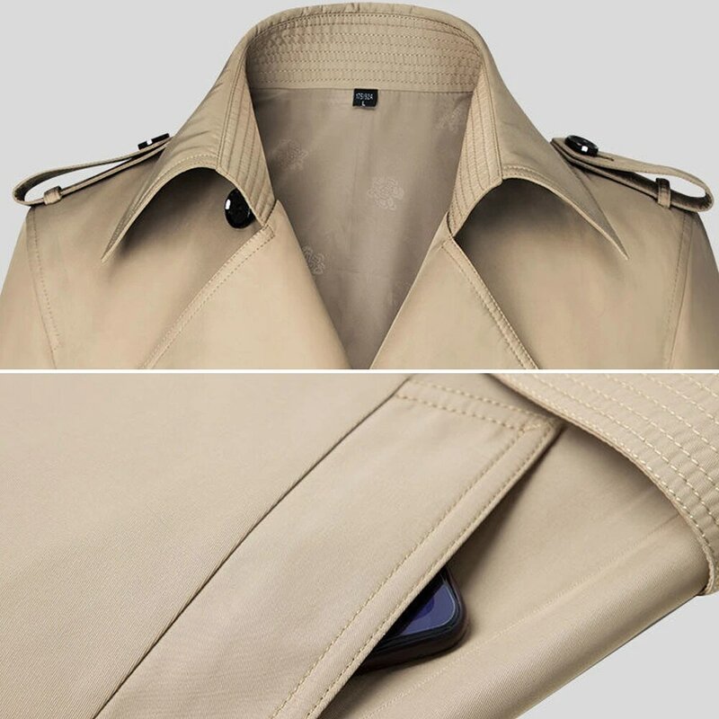 Trench coat masculino elegante e estiloso, primavera, blusão fino com botão, respirável, sobretudo estiloso, 19604