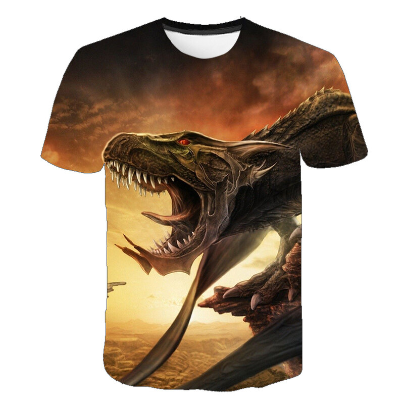 여름 소년 셔츠 3D 공룡 인쇄 T 셔츠 아기 소녀 T 셔츠 클래식 모험 영화 멋진 공룡 아동 의류 탑