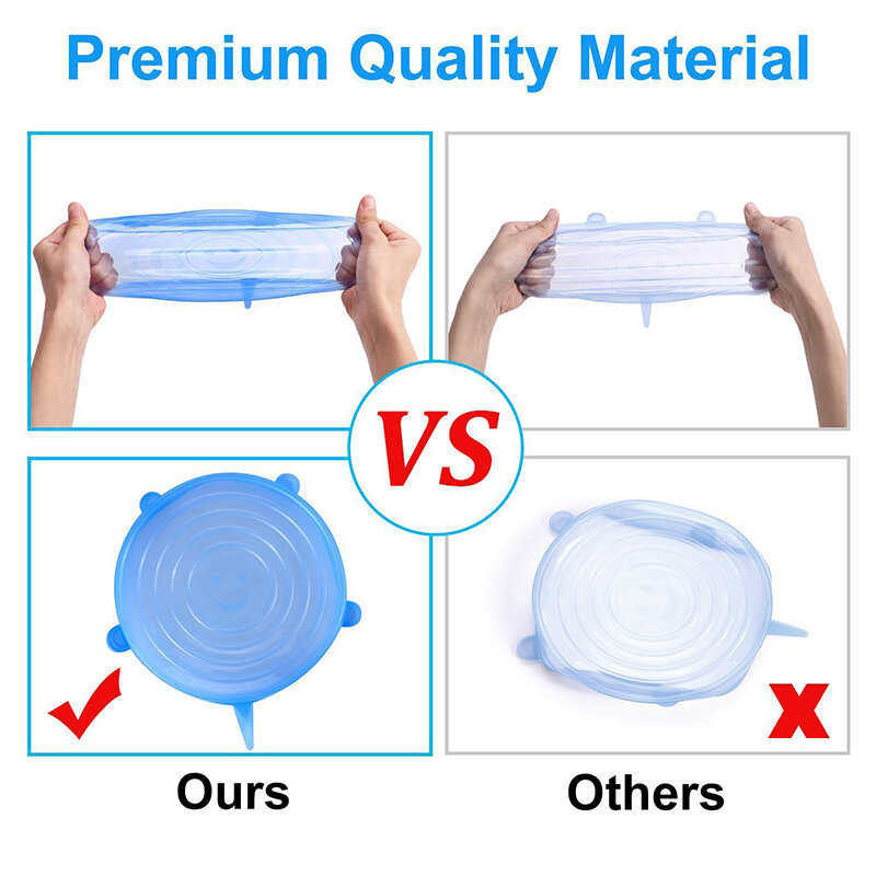 Wonderlife 6 tampas de silicone seladas reutilizáveis embalagens de alimentos tampas manter tigelas lacrado fresco e flexível utensílios de cozinha