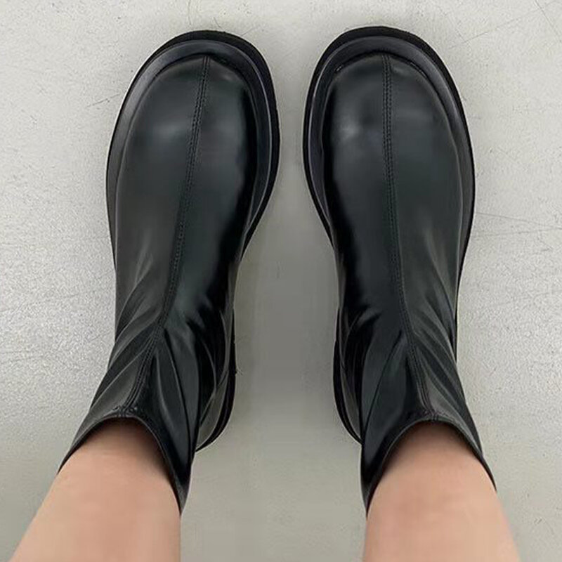 Stivali da donna 2022 nuovi stivali Chelsea invernali tacchi bassi punta tonda Pu pelle cerniera stivaletti alla moda scarpe Punk Goth Lady Zapatos