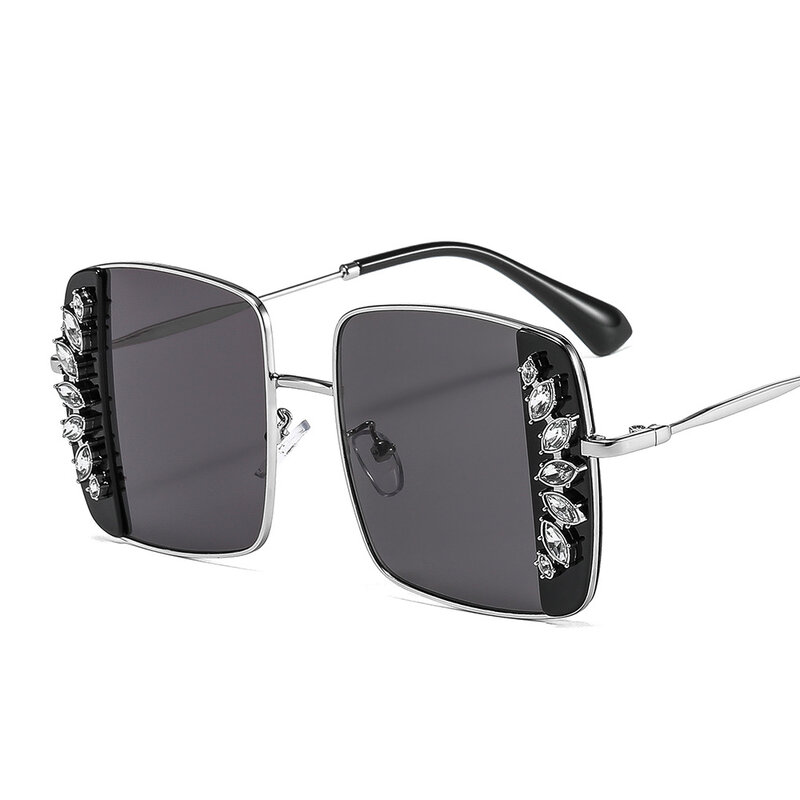 Óculos de sol quadrados femininos, óculos quadrados extragrandes de luxo com cristais e strass, uv400