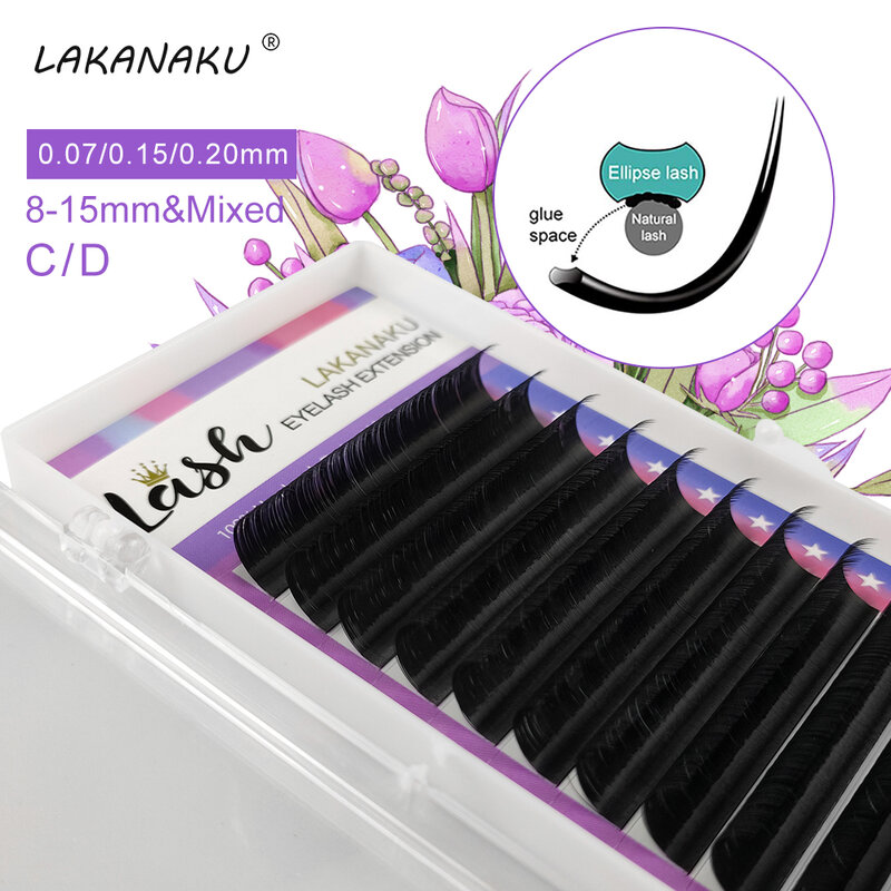 Lakanaku nova plana cílios dicas rachadas cílios falsos 8-15mm e mix vison plana cílios falso dividir ponta elipse maquiagem cílios