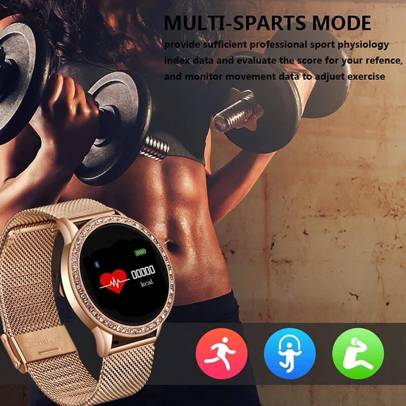 Smartwatch nobre com contador de diamantes, relógio inteligente esportivo à prova d'água com rastreador cardíaco, pressão arterial e contador de passos + caixa