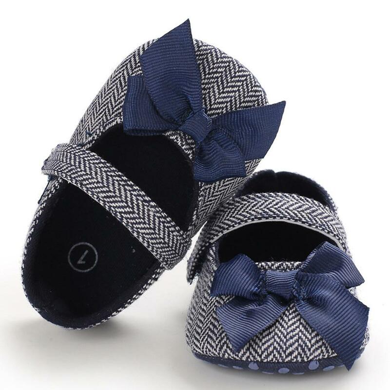 Kuulee Baby Toddler Soft Sole Princess Shoes Bowknot Breathable Magic Sticker Infant Girl Flat Shoes