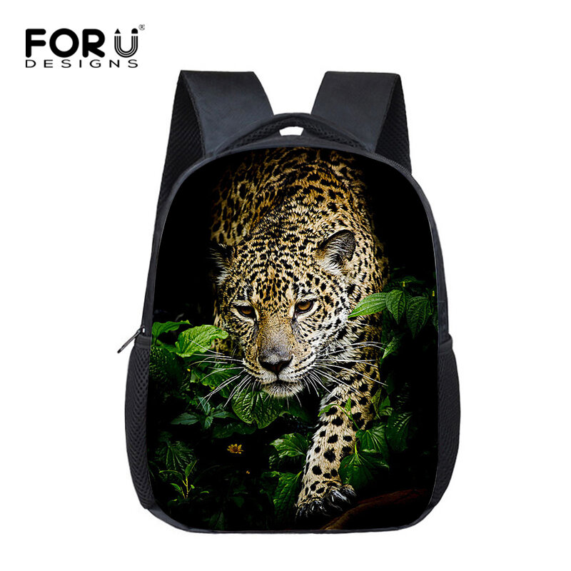 FORUDESIGNS สัตว์ Leopard พิมพ์กระเป๋านักเรียนนักเรียนเด็ก Cool เด็กอนุบาลเด็กเล็กๆกระเป๋าเป้สะพายหลังเ...