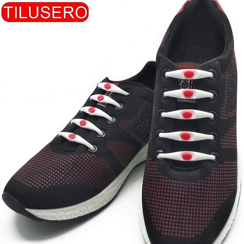 TILUSERO 브랜드 12 개/몫 고품질 안전 실리콘 신발 끈 패션 블랙 라운드 크리 에이 티브 아니 넥타이 신발 끈