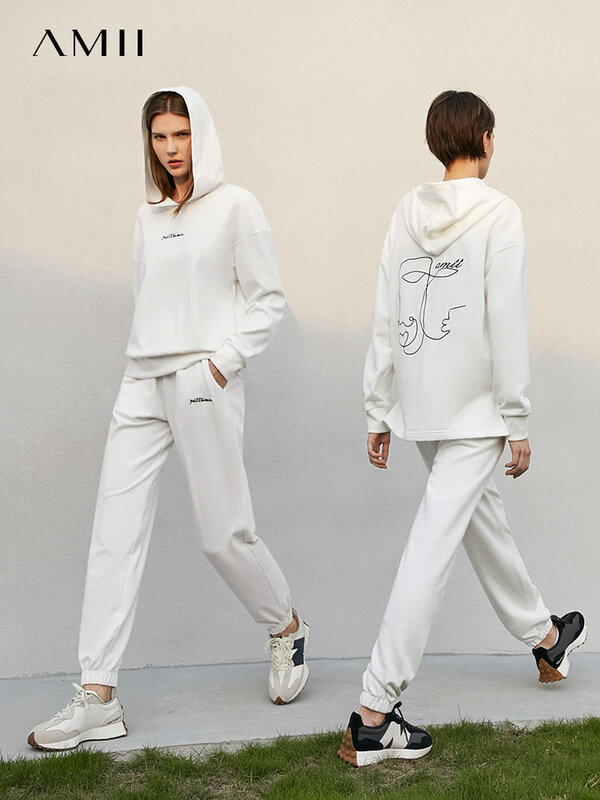 Amii – sweat-shirt à capuche et pantalon de Sport pour femme, taille haute, style minimaliste, décontracté, collection hiver 12140823