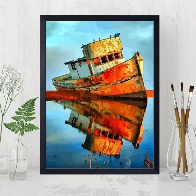 Evershine diyの塗装provenc船数字で風景ハンド塗装描画キャンバスホームギフト