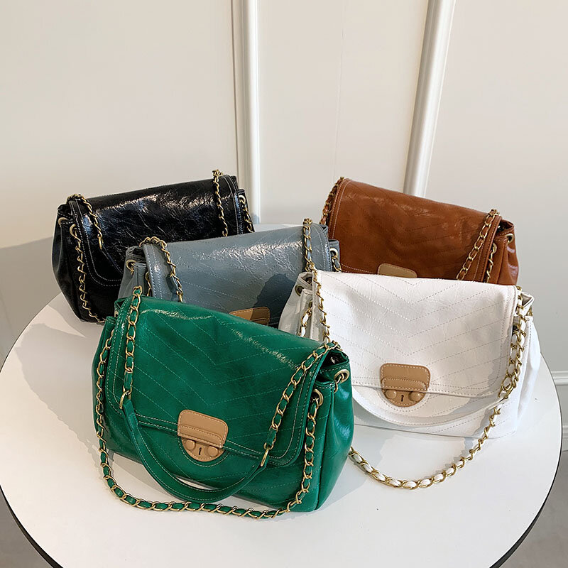 Дизайнерские роскошные кожаные дамские сумочки высокого качества, сумки через плечо с зелеными цепочками, Брендовая женская сумка-мессенд...