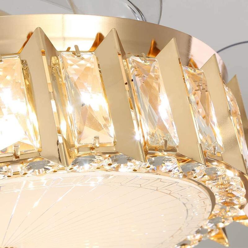 Nowoczesna kryształowa lampa sufitowa ze światłami zdalna 42 Cal żyrandol z oświetleniem LED niewidoczne chowane ostrza Fandelier
