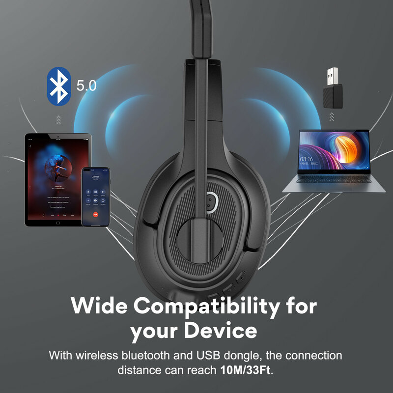 EKSA H6 Wireless Headphones With Dongle AI Environmental Noise Canceling Mic For Business For Call Center Headset Bluetooth 5.0