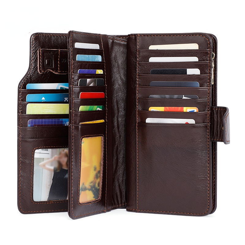 Bolso de mano de cuero para hombre, de gran capacidad cartera larga, con varias tarjetas, a la moda, para negocios