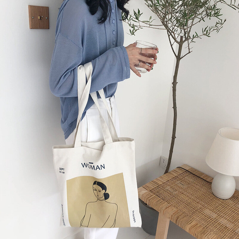 Bolso de lona elegante para mujer, bolsa de hombro de estilo literario, sencillo, a la moda coreana