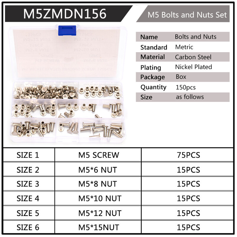 M5ニッケル真鍮メッキプラスシカゴ結合ネジ詰め合わせキットdiyツールアクセサリー交換セット180個60個S30