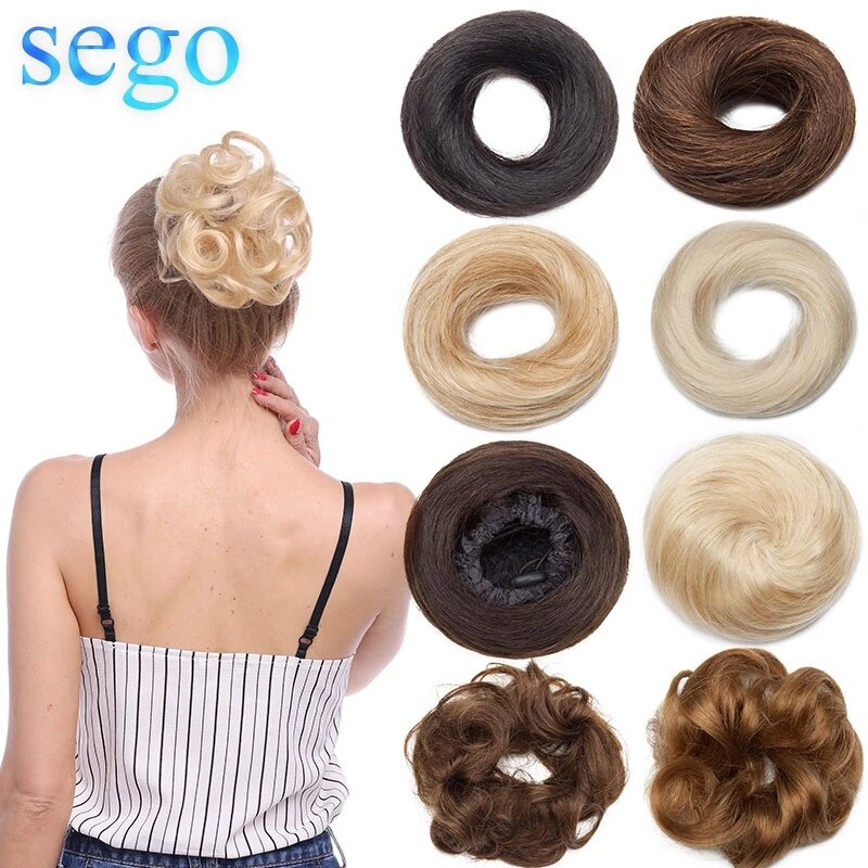 SEGO 100% Real Human Hair Chignon Messy Hair Bun Elastic Scrunchies Updos Donut Hair Extensions Wrap Ponytail Hairpiece