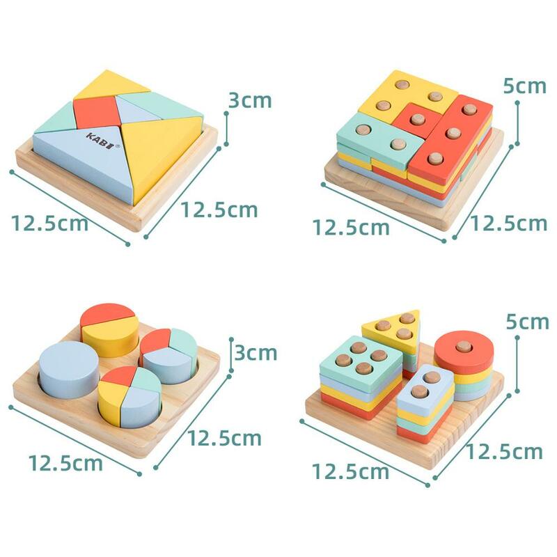 Puzzle de formes géométriques en bois 4 en 1, jouets éducatifs pour enfants, apprentissage précoce, cognition des couleurs
