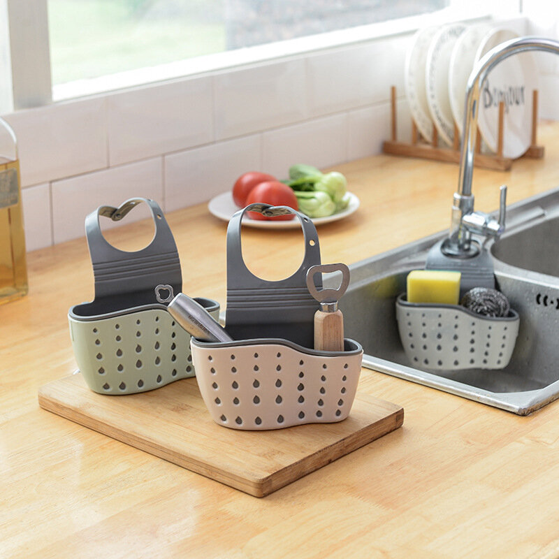 Kitchen Accessorie Sink Shelf Soap Sponge Drain Rack Kitchen Organizer Silicone Storage Basket Bag Holder Sink Kitchen Organizer