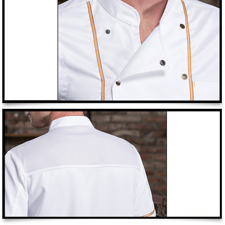 Unisex Chef uniforme ristorante panetteria cucina abbigliamento da lavoro abbigliamento manica corta traspirante giacche da cuoco tuta doppio petto
