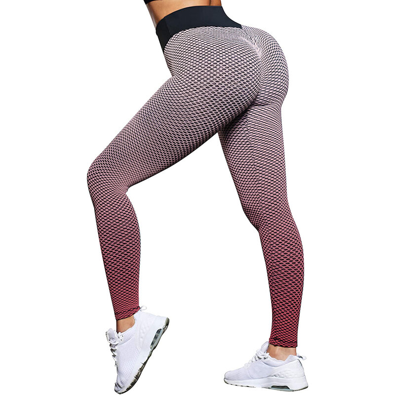 Pantalones deportivos ajustados y sexys para mujer, calzas de cintura alta con panal de abeja de Color degradado a la moda para Yoga, tallas S/M/L/XL