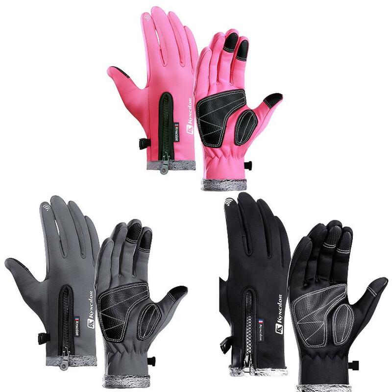 Outdoor Autumn And Winter Non-slip  Screen Warmth And Velvet Mountaineering Anti-splashing Zipper Sports Cycling Gloves