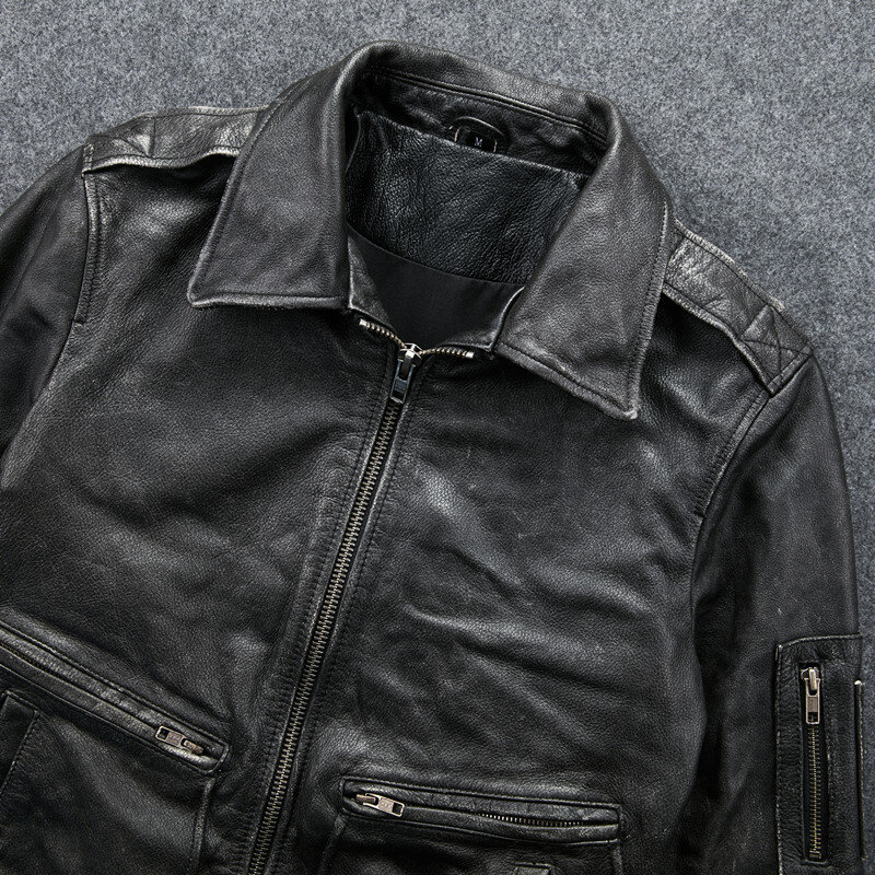 2021 Vintage Men Leather Jackets Cowhide Motorcycle Genuine Leather Motor Biker Clothing Distressed Leather Coat