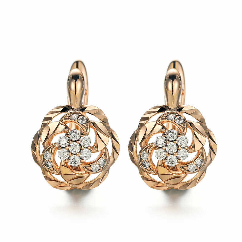 Harong Trendy złote kryształowe kolczyki sztyfty z kwiatem małe estetyczne Retro Hollow klips do ucha biżuteria akcesoria dla kobiet dziewczyna
