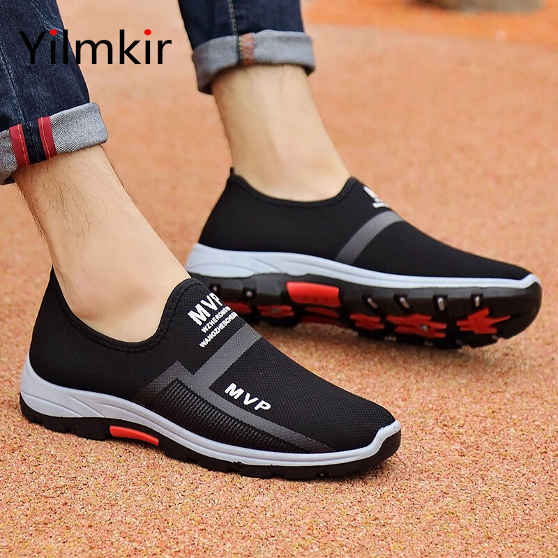 Calçados esportivos casuais masculinos populares todos os jogos malha leve sapatos de caminhada casuais moda respirável não deslizamento sapatos planos