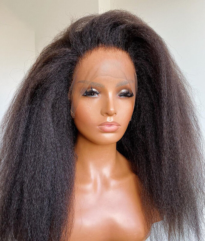 Средняя часть 26 дюймов длинный Yaki курчавые прямые синтетические кружевные передние парики для черных женщин предварительно выщипанные Дет...