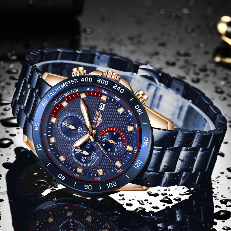 Hommes meilleur cadeau LIGE mode affaires hommes montres haut de gamme marque en acier inoxydable horloge mâle montre à Quartz pour Relogio Masculino