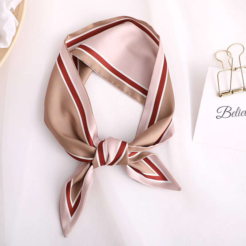 Luxus marke KONTRAST Print Frauen lange Silk Schal Kleine Griff Tasche Bänder Weibliche Kopf Schals Elegante DAME Foulard 90*10cm