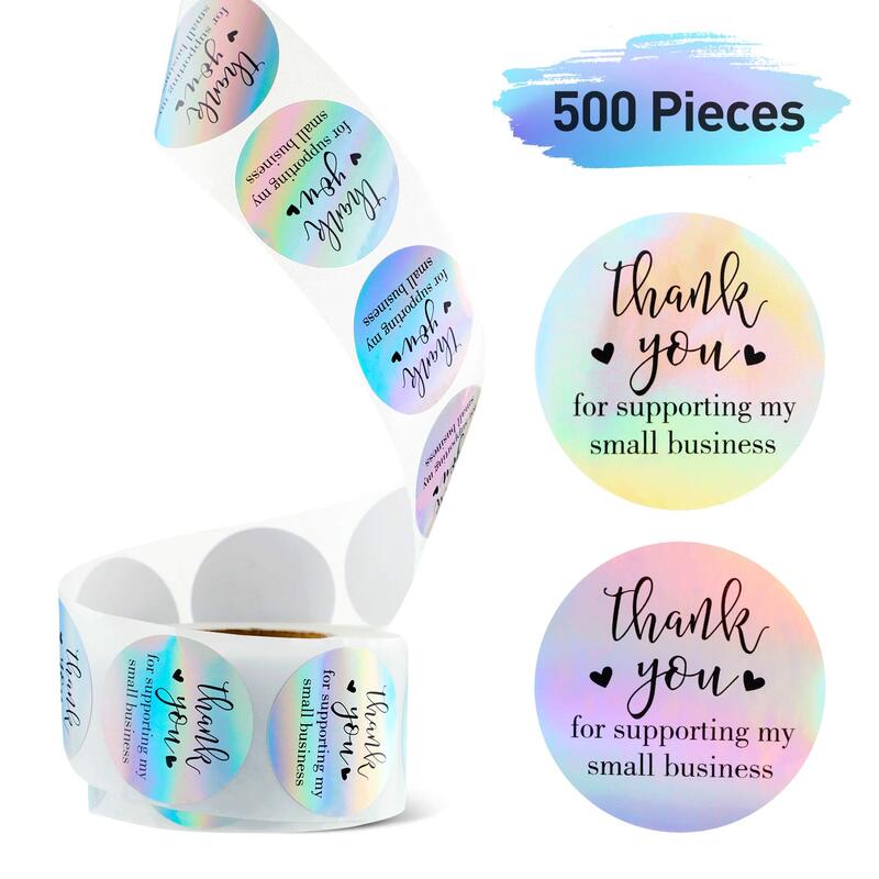 500 Buah Perak dengan Cinta Laser Terima Kasih untuk Mendukung Bisnis Kecil Stiker Hadiah Paket Penyegelan Label Alat Tulis Stiker