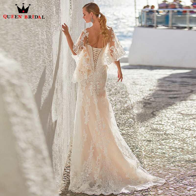 Vestidos de novia elegantes de sirena, longitud hasta el suelo, encaje trasero, tul, apliques, vestido de novia, nuevo diseño, DS74, 2023