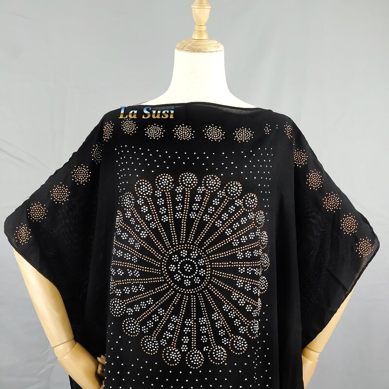 Najnowsze sukienki afrykańskie dla kobiety Abaya dubaj kamienne koraliki muślin długa suknia islamska afrykańska bawełna odzież Plus rozmiar LD426