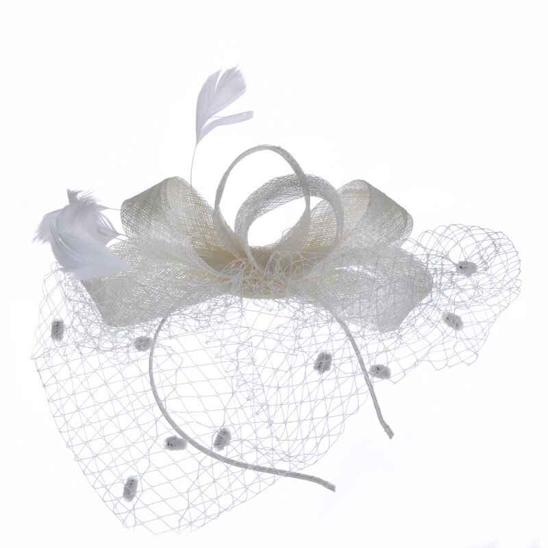 MOLANS Feather Hollow Out Mesh Fascinator For Elegant Women Handmade Wedding Hat For Party Hair Accessories 2020 New