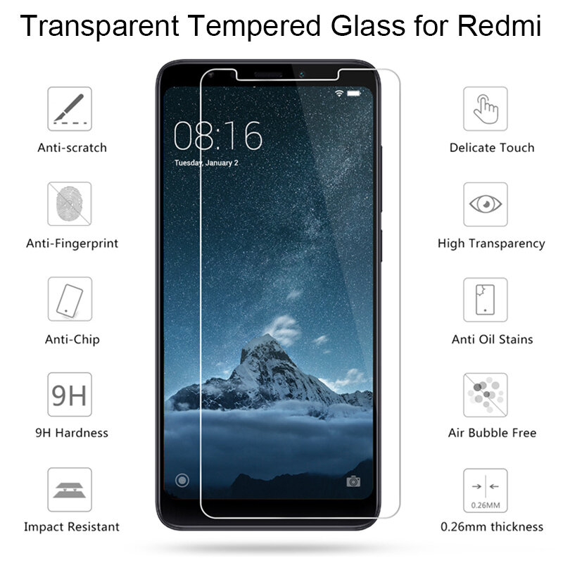 De cristal del teléfono para Xiaomi Redmi 4X 4A 5A 6A S2 3S Protector de pantalla de vidrio templado para Redmi Nota 10 Pro 9 9S 9A 9C 9T 5 6 Plus Pro